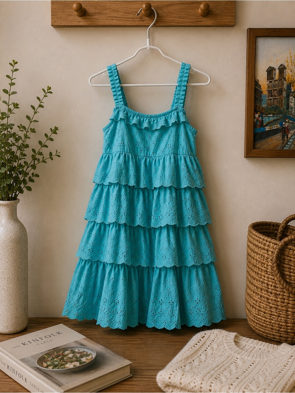 Free style turquoise eyelet ruffle dress